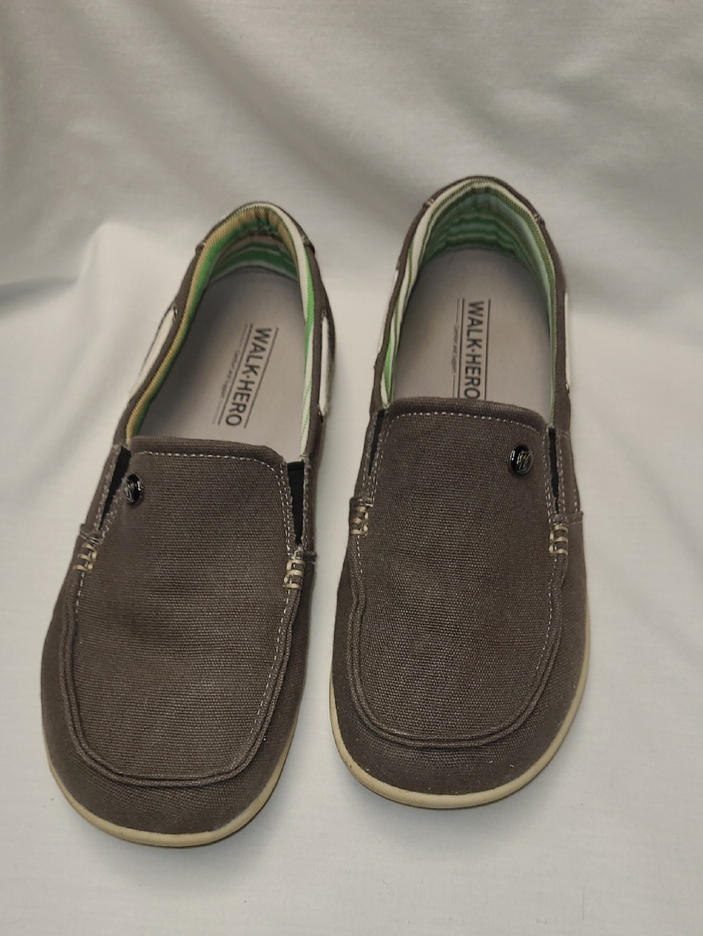 Walk Hero Women's Dark Gray Canvas Slip-On Orthopedic Deck Shoes w/arch support